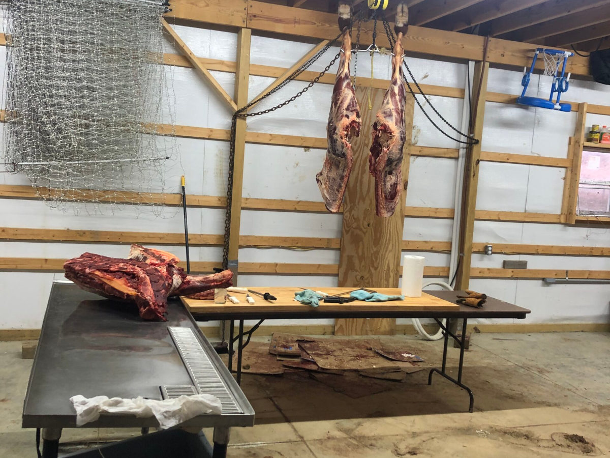 Home Butchering set up in barn